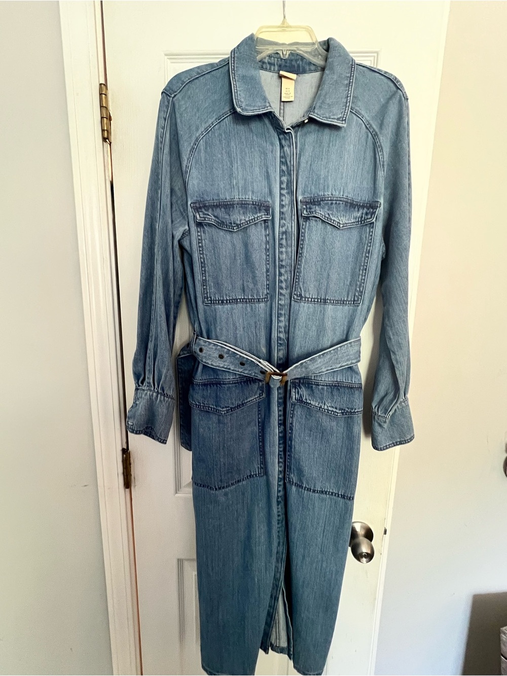 H&M Light Blue Denim Maxi Shirt Dress with Belt